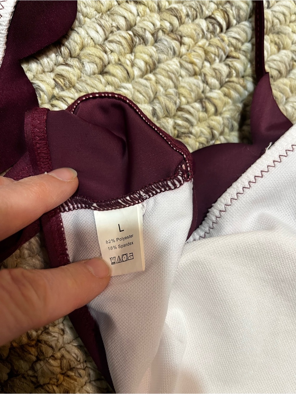 Scalloped High Neck Bikini Set Burgundy Maroon High Waisted Size L - Picture 15 of 16